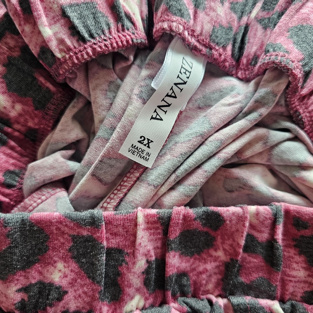 Zenana Leopard Print Split Side Pant Joggers Elastic Waist 2X Pink Cranberry NEW - Picture 13 of 14